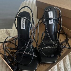 Steve Madden Black Embellished Lace-Up Heels